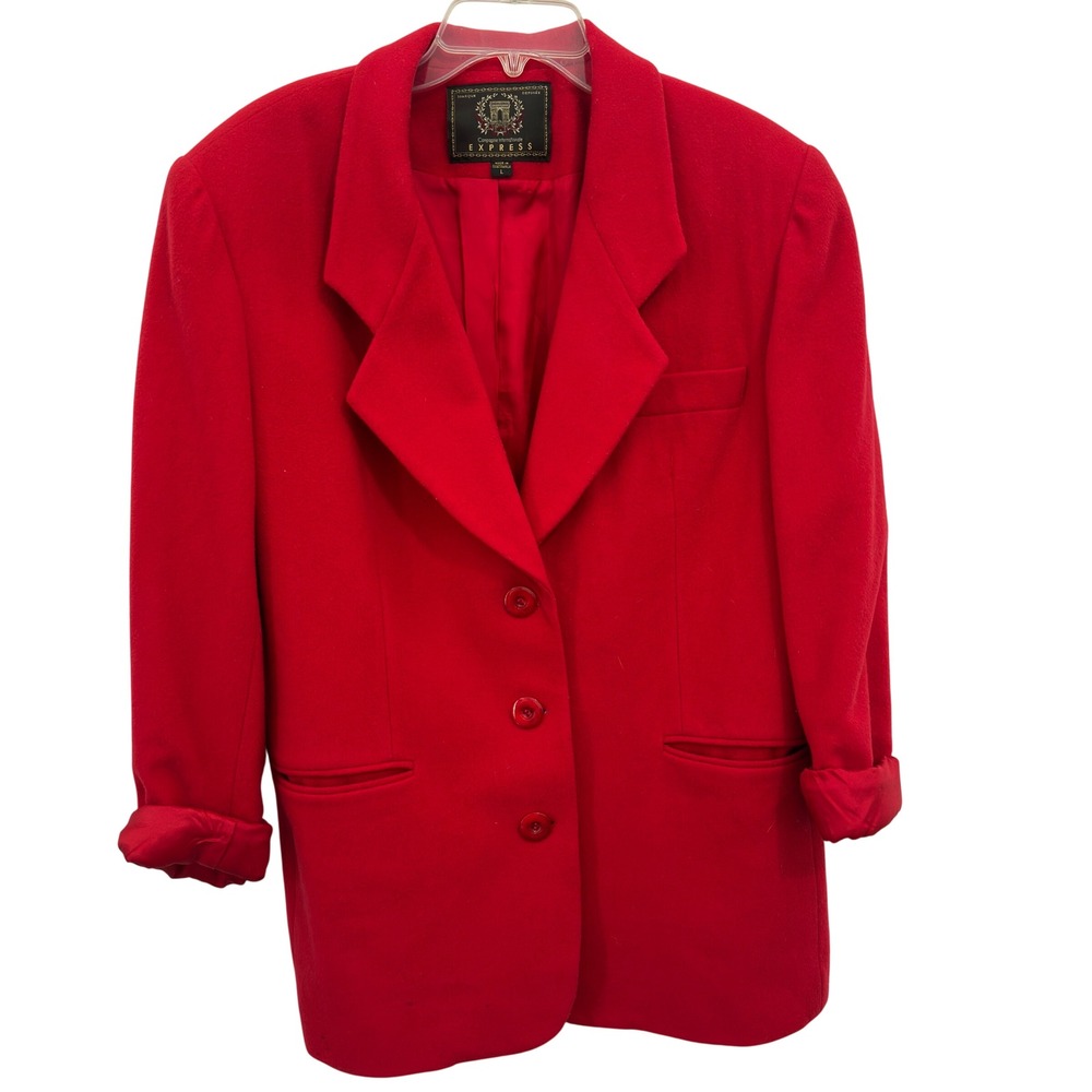 Express Vintage Blazer 90s Red‎ Wool Cashmere Blend Oversized Jacket Large